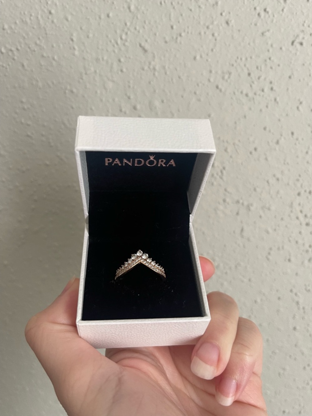 Pandora Rose Gold V-Stacking Ring with Clear Stones